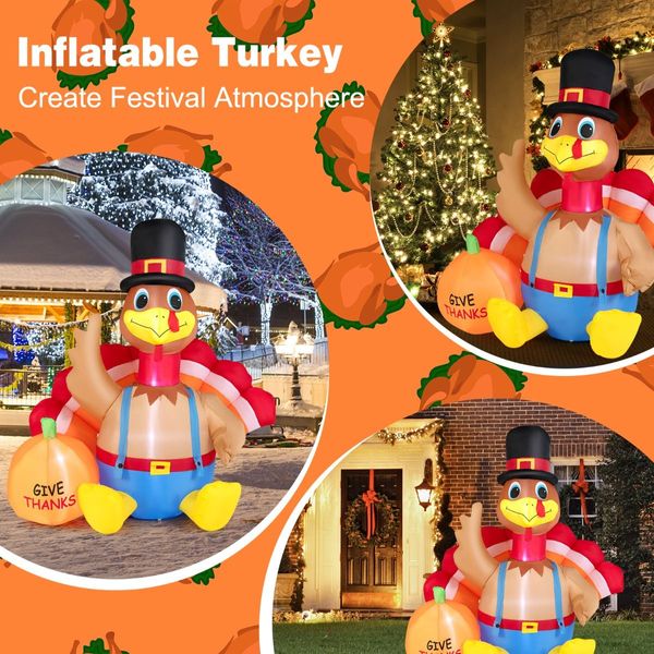 180 CM Thanksgiving Inflatable Turkey with Pumpkin for Lawn & Party