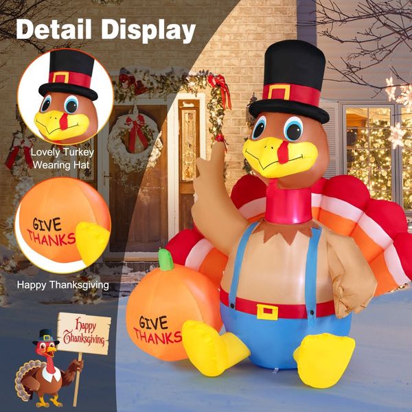 180 CM Thanksgiving Inflatable Turkey with Pumpkin for Lawn & Party