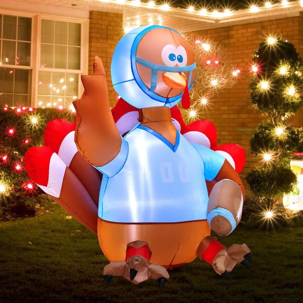 150 CM Inflatable Turkey Football Player with LED Lights for Thanksgiving