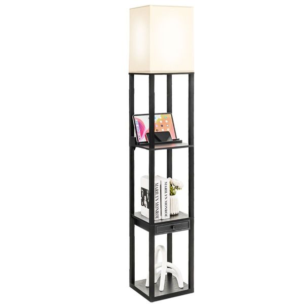 Modern Shelf Floor Lamp with 1 Drawer & 1 USB Port