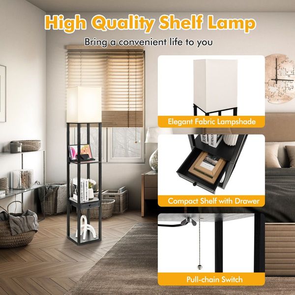 Modern Shelf Floor Lamp with 1 Drawer & 1 USB Port