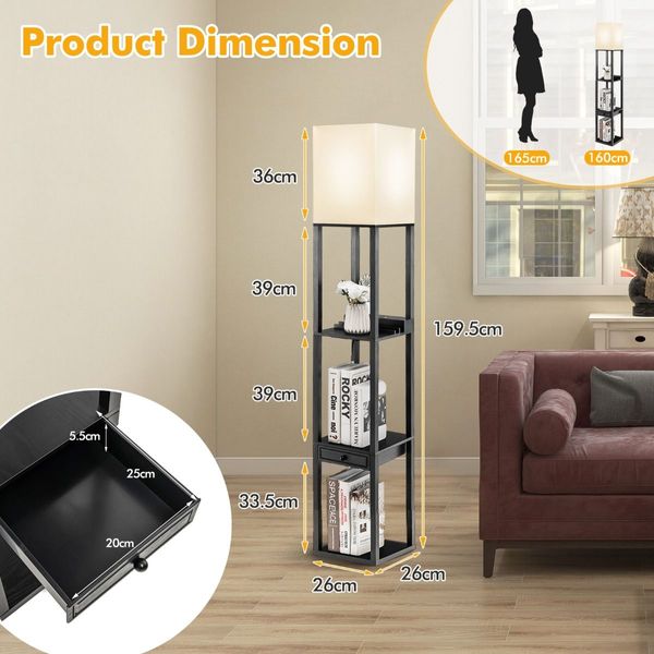 Modern Shelf Floor Lamp with 1 Drawer & 1 USB Port