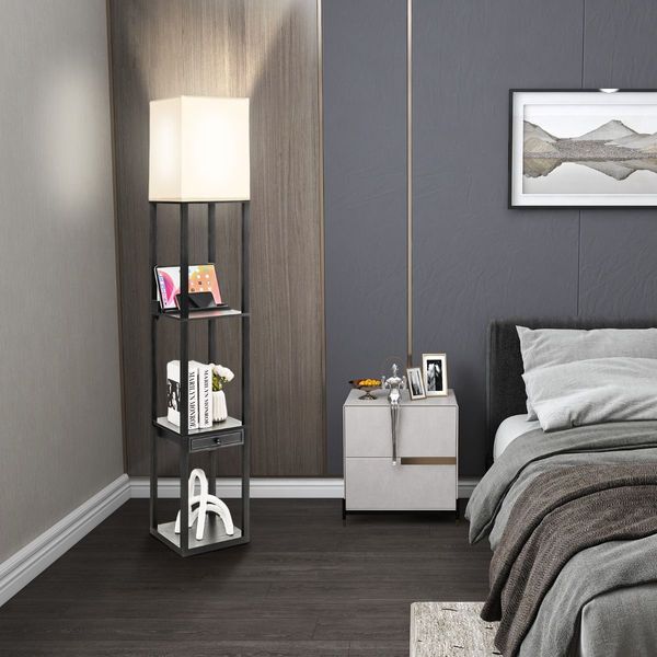 Modern Shelf Floor Lamp with 1 Drawer & 1 USB Port