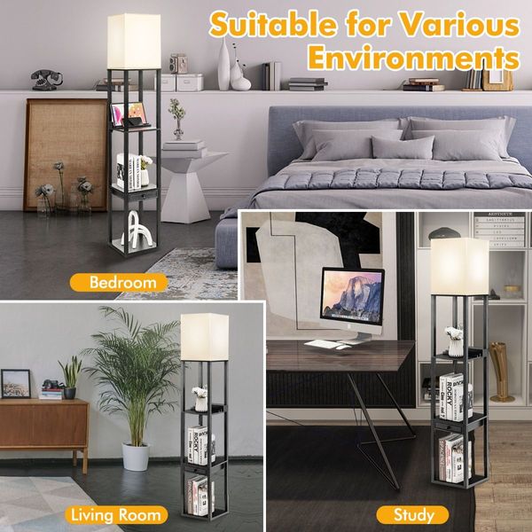 Modern Shelf Floor Lamp with 1 Drawer & 1 USB Port