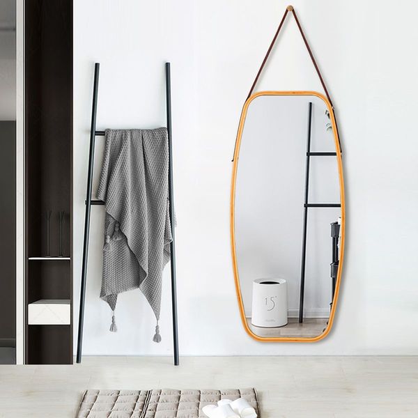 Hanging Wall-Mounted Mirror with Bamboo Frame