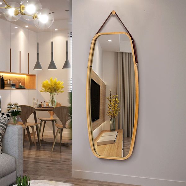 Hanging Wall-Mounted Mirror with Bamboo Frame