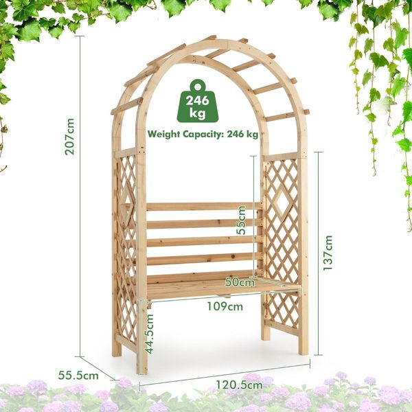 Wooden Garden Arbor with Relaxing Bench for Wedding & Party