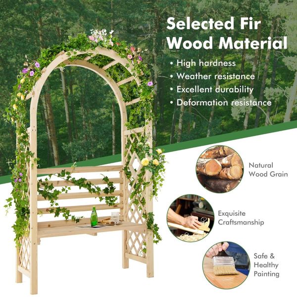 Wooden Garden Arbor with Relaxing Bench for Wedding & Party