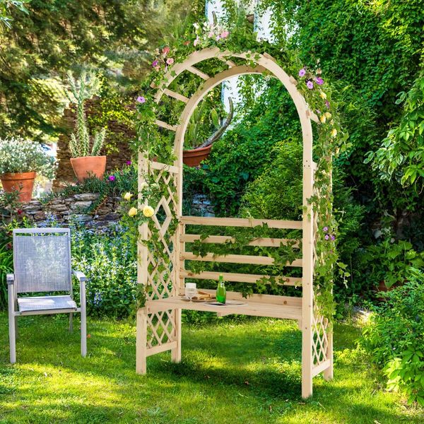 Wooden Garden Arbor with Relaxing Bench for Wedding & Party