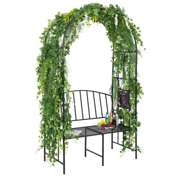 Steel Garden Arch with 2-Seat Bench for Climbing Plants