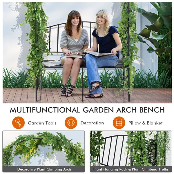 Steel Garden Arch with 2-Seat Bench for Climbing Plants