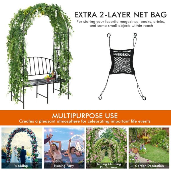 Steel Garden Arch with 2-Seat Bench for Climbing Plants