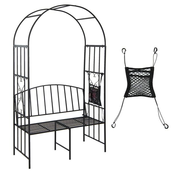 Steel Garden Arch with 2-Seat Bench for Climbing Plants