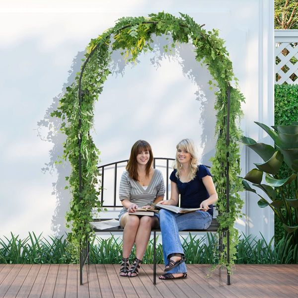 Steel Garden Arch with 2-Seat Bench for Climbing Plants