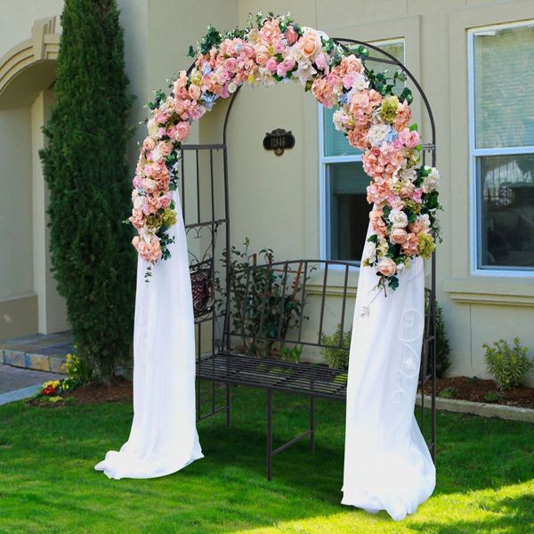 Steel Garden Arch with 2-Seat Bench for Climbing Plants