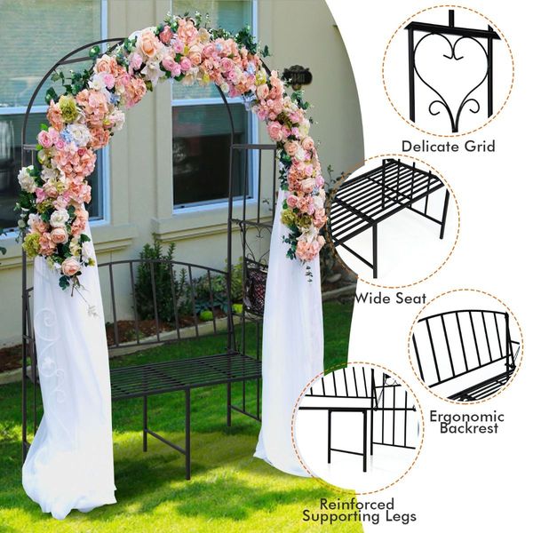 Steel Garden Arch with 2-Seat Bench for Climbing Plants