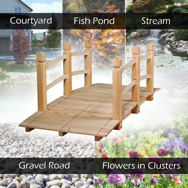 Wooden Bridge with Railing for Garden