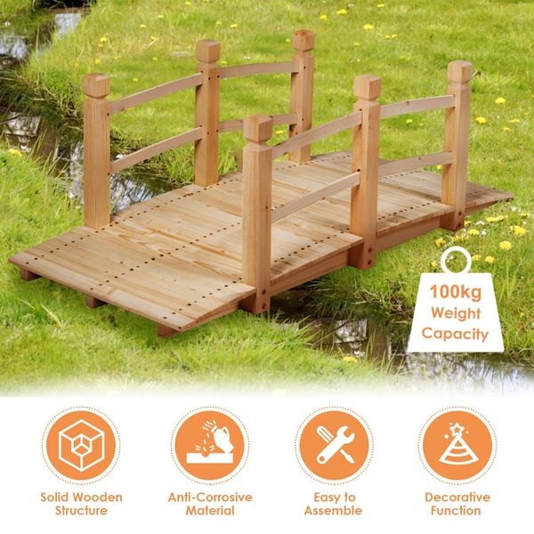 Wooden Bridge with Railing for Garden