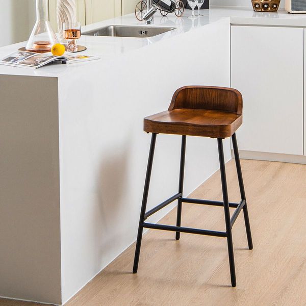 Low-Back Bar Stool with Backrest Footrest and Saddle Seat for Kitchen Pub