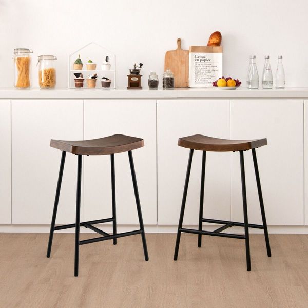 Backless Bar Stool with Footrest and Adjustable Foot Pads for Kitchen & Pub