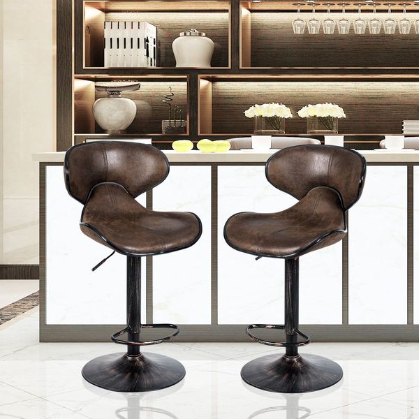 Set of 2 Adjustable Swivel Bar Stool with Footrest & Backrests