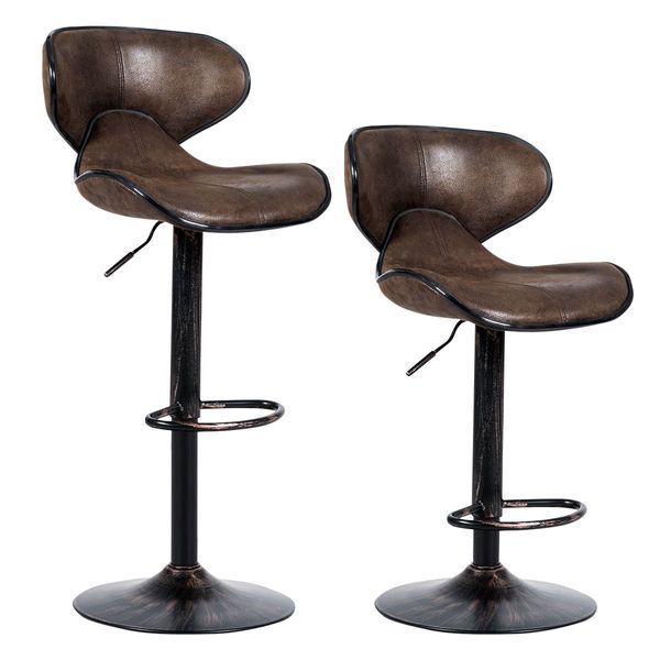 Set of 2 Adjustable Swivel Bar Stool with Footrest & Backrests