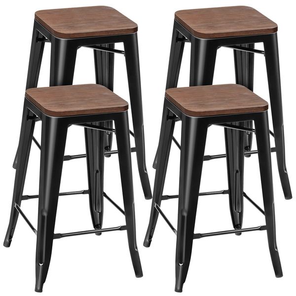 Set of 4 Metal Bar Stool with Solid Iron Legs for Dining Room