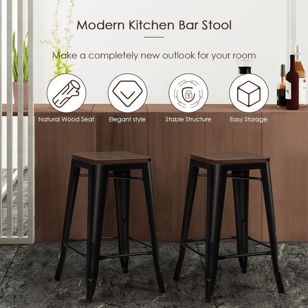 Set of 4 Metal Bar Stool with Solid Iron Legs for Dining Room