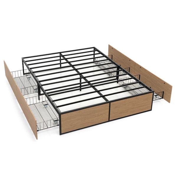 Queen/Double Size Metal Bed Frame with 4 Drawers for Headboard