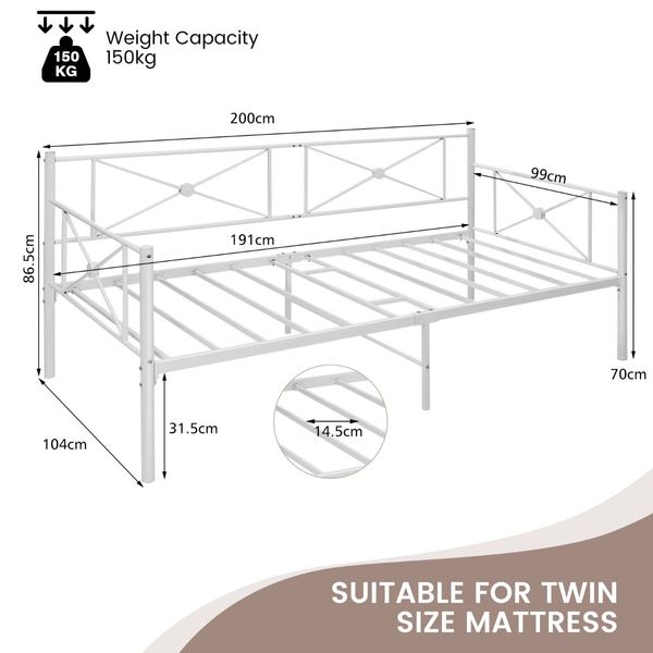 Metal Twin Size Daybed Frame with Steel Support for Bedroom