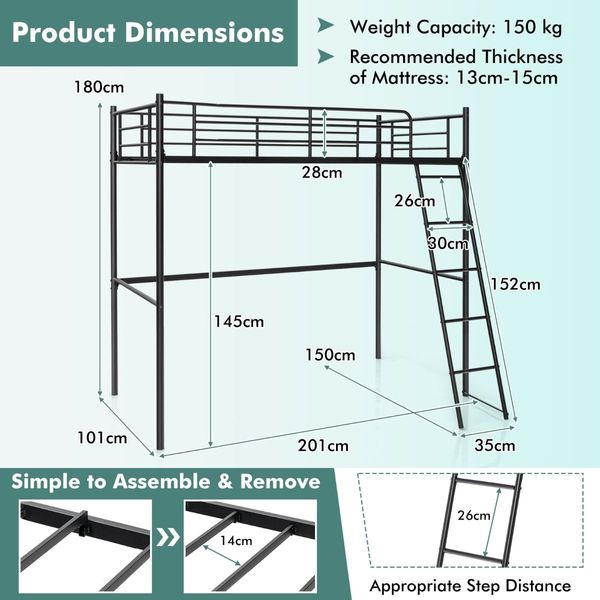 Heavy-duty Steel Bed Frame with High Guard Rails for Relaxation