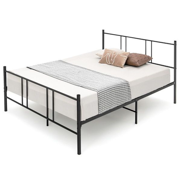 Full/Queen Size Platform Bed Frame with High Headboard and Footboard for Bedroom/Dormitory