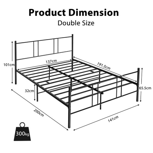 Full/Queen Size Platform Bed Frame with High Headboard and Footboard for Bedroom/Dormitory