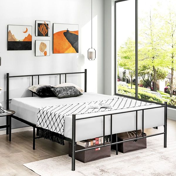 Full/Queen Size Platform Bed Frame with High Headboard and Footboard for Bedroom/Dormitory