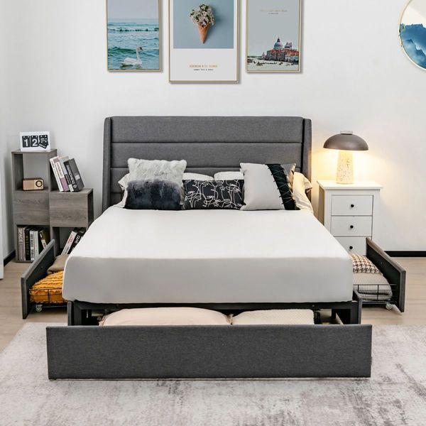 Queen Size Platform Bed with3 Drawers & Wooden Slats