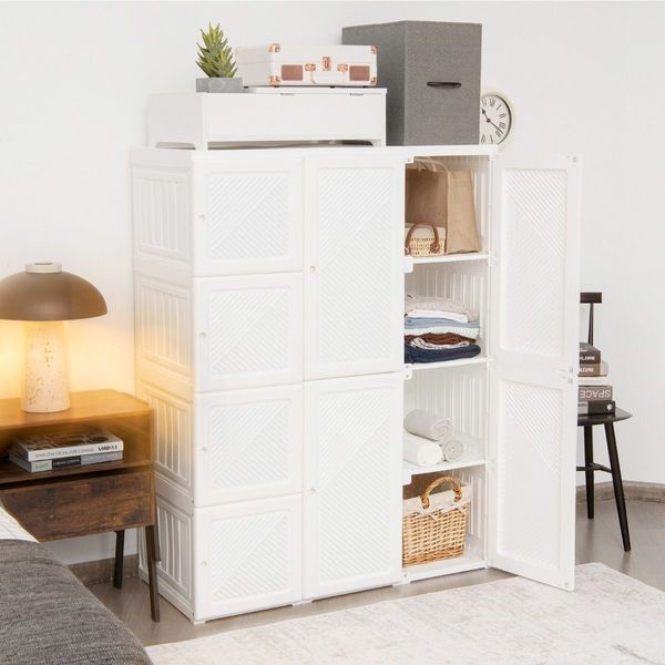 Portable Wardrobe Closet with Magnet Doors for Living Room