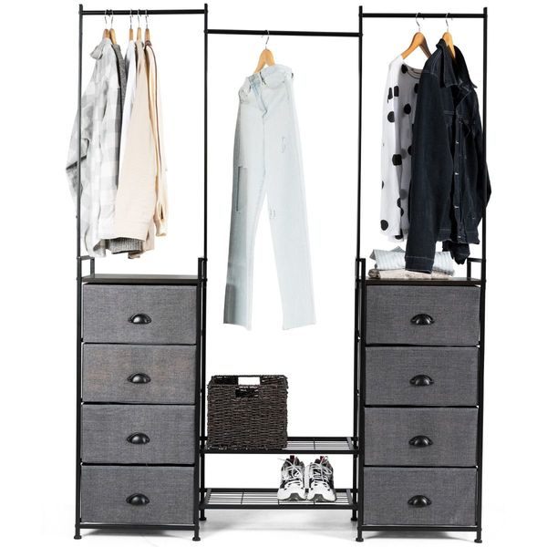 Fabric Drawer Dresser with Clothes Rail Shoe Rack