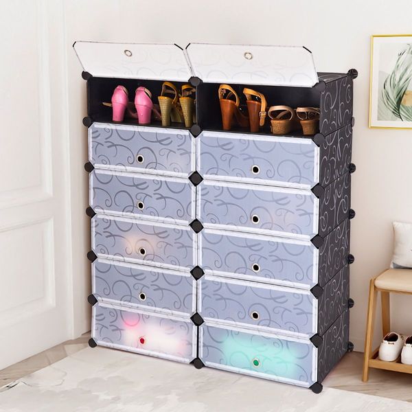 12-Cube Shoe Box Organiser with Doors for Bedroom & Living Room