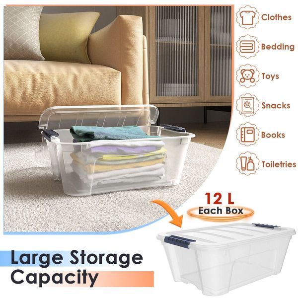 12 Pieces Stackable Plastic Storage Container with Durable Lid 12L