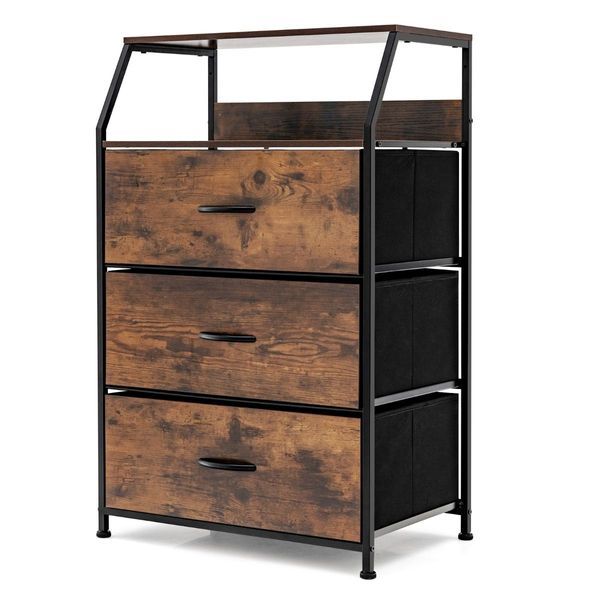 3 Chest of Drawers with Top Shelf & Metal Frame