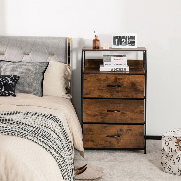 3 Chest of Drawers with Top Shelf & Metal Frame