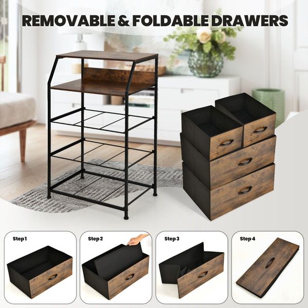 Free Standing 4-Drawer Dresser Organizer for Living Room, Bedroom