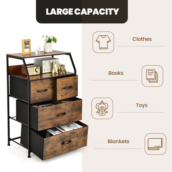 Free Standing 4-Drawer Dresser Organizer for Living Room, Bedroom