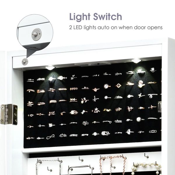 Lockable Jewelry Cabinet with 2 LED Lights for Daily Makeup