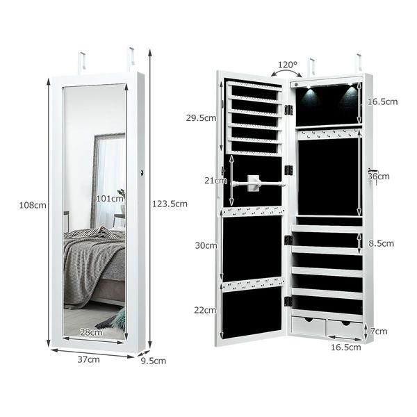 Lockable Jewelry Cabinet with 2 LED Lights for Daily Makeup