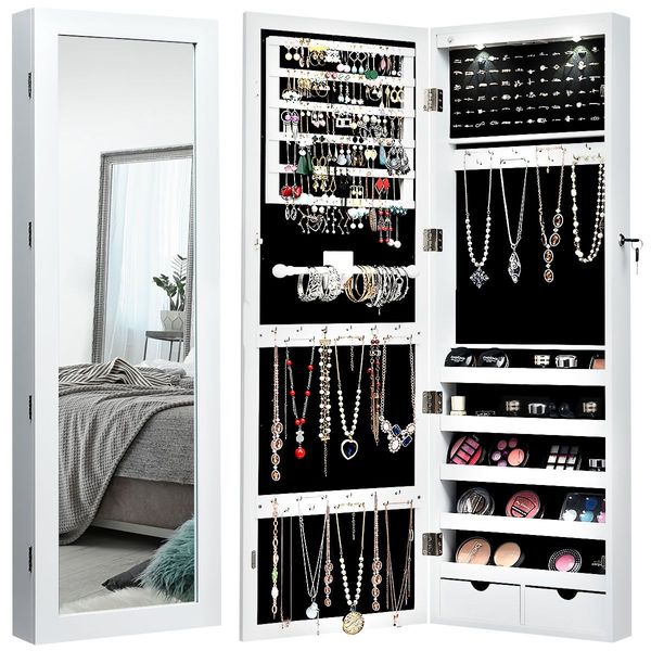 Lockable Jewelry Cabinet with 2 LED Lights for Daily Makeup