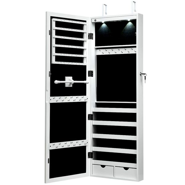 Lockable Jewelry Cabinet with 2 LED Lights for Daily Makeup