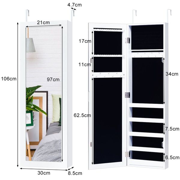 Jewelry Cabinet with 4 Tilting Angles and Full Length Mirror