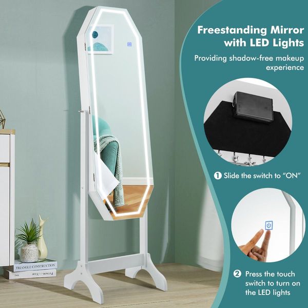 Jewellery Armoire with Full-Length LED Mirror for Bedroom