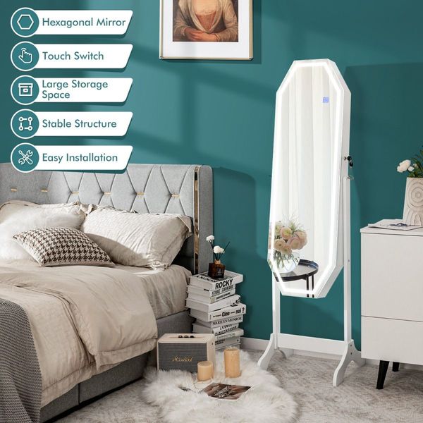 Jewellery Armoire with Full-Length LED Mirror for Bedroom